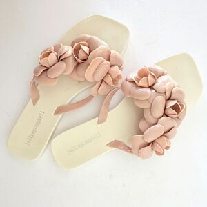 Jeffrey Campbell Fleuris Jelly Flip Flops, 9 Pink & White 3D Floral Sandals